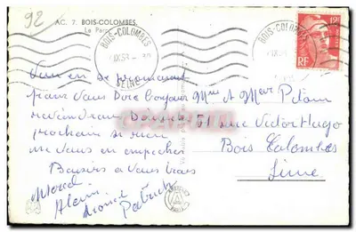 Estátua de Victor Hugo — Bois-Colombes — editor desconhecido, número de série não visível — Verso