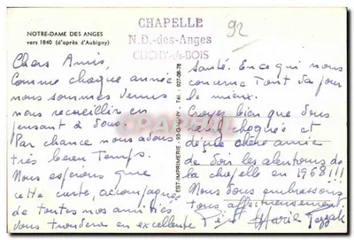 Nossa Senhora dos Anjos — Capela de Clichy-sous-Bois — CPAHIL — Verso