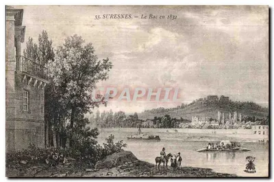 Suresnes — O Barco em 1832 — Gravura do editor Areille & Cie