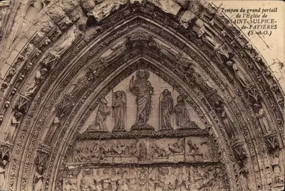 सेंट-सुल्पिस-डे-फाविएर (एस.-एंड-ओ.) के चर्च के बड़े प्रवेश द्वार के टाइम्पन — ई. रामू, एटम्प्स के एडिटर