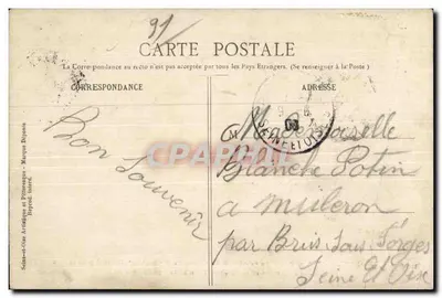 Montlhéry (S.-et-O.) — Passage van het ballonvliegtuig "Patrie" voor de vlucht Chalais-Étampes en terugkeer — Collectie Daul Allorge, Serie C-12 — Achterkant