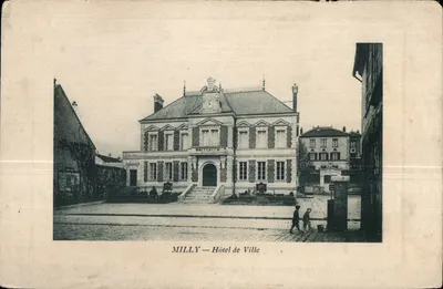 Bilhete postal antigo Hotel de Ville de Milly