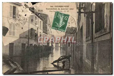 Courbevoie - Inundação de Janeiro de 1910 - Bilhete postal antigo