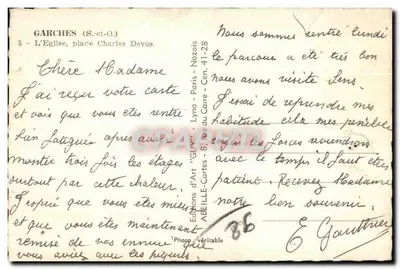 Garches (S.-et-O.) — A Igreja, praça Charles Devos — Edições d'Art 'GUY' - Lyon — Verso