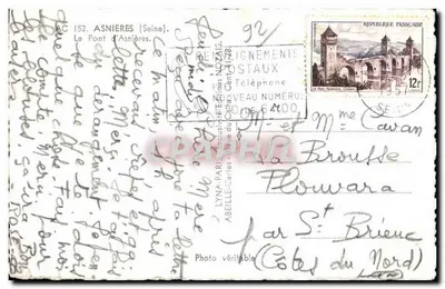 El Puente de Asnières — Sena — Editor Lignements, n° 152 — Reverso