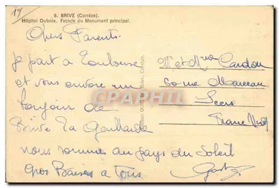 Brive (Corrèze) — Hospital Dubois, Fachada do Monumento Principal — Edição Guillo, Brive, Corrèze — Verso