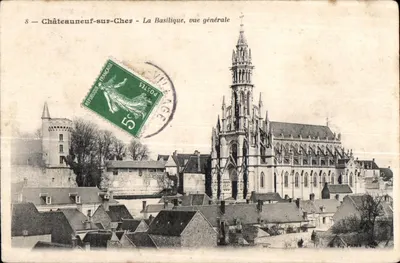 Châteauneuf-sur-Cher - A Basílica, vista geral — Editor E. Fy, Paris, n°8