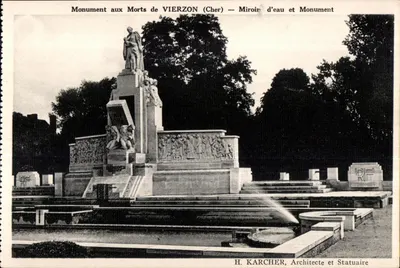 Monumento aos Mortos de VIERZON (Cher) — Espelho d'água e Monumento — H. KARCHER, Arquiteto e Escultor