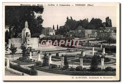 Monumento aos Mortos — Jardins e Colunatas — VIERZON (Cher) — H. KARCHER, Arquiteto e Escultor