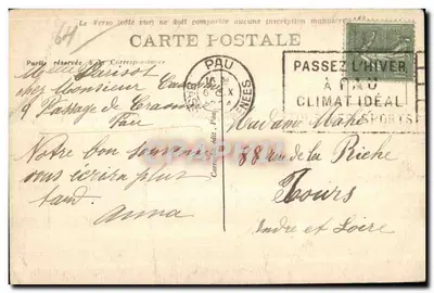 Pau - La Poste - Tarjeta postal antigua — Reverso