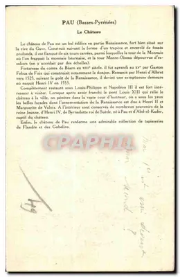 Pau (Basses-Pyrénées) — O Castelo — Coleção da Solution Pautaubege, 7ª Série — Verso