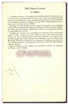PAU (Basses-Pyrénées) — O CASTELO — Coleção da Solution Pautauberge, 7ª Série — Verso
