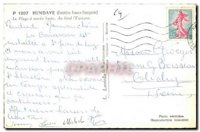 Praia com maré alta em Hendaye — Fronteira Franco-Espanhola — L. Lavielle, Biarritz — Verso