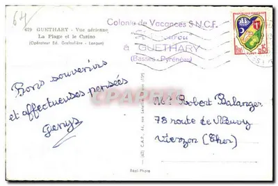 Guethary — Vista aérea — A Praia e o Cassino — C.A.P. (679) — Verso
