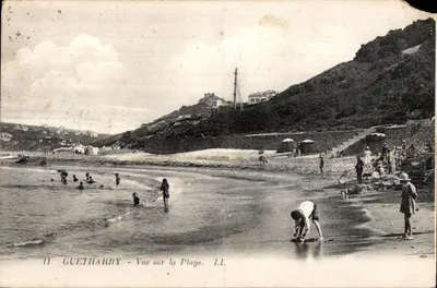Bilhete postal antigo Guethary Vista da Praia