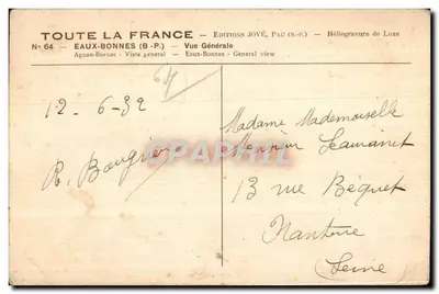 Eaux-Bonnes — Ogólny widok — Wydawnictwo JOVÉ, Pau (B.P.) — Rewers