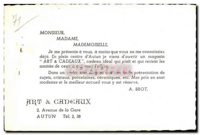 Magasin Art & Cadeaux — Autun — éditeur A. BROT — Verso