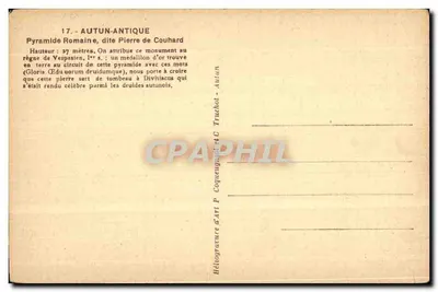 Autun-Antiek — Romeinse Piramide, genaamd Steen Van Couhard — Heliotipie & Kunst P. Coquenou — Achterkant