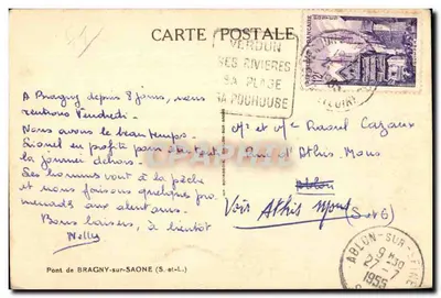 Most w Bragny-sur-Saône — widok mostu nad Saône — wydawca: Carte Postale Verdun — Rewers