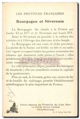 Bourgogne-Nivernais — As Províncias Francesas — Edição Especial dos Produtos do Leão Negro — Verso