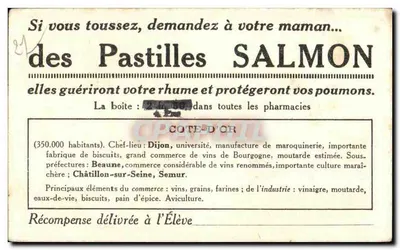 CÔTE D'OR — Carte postale illustrée avec carte géographique et scènes de vignes et de moisson — éditeur non visible — Verso