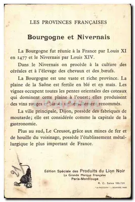 Bourgogne-Nivernais — Francuskie Provincje — Wydanie Specjalne Produktów Czarnego Lwa — Rewers