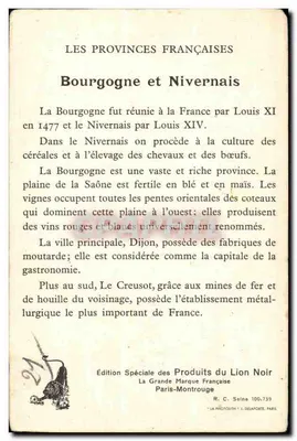 Bourgogne-Nivernais — Prowincje Francuskie — Specjalna edycja produktów z Ciemnego Lwa — Rewers