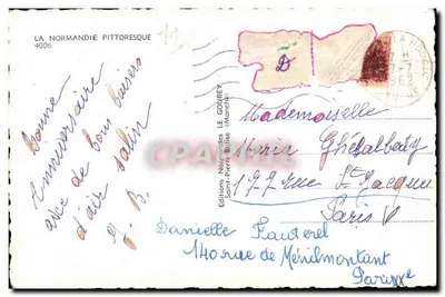 Dzieci i dziewczynka przy portalu — Normandia witaj — Wydawnictwo Normandzkie Le Goubey (Manche) nr 4006 — Rewers