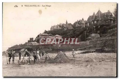 Villerville - A Praia — vista da praia com crianças e bicicleta — n° 8