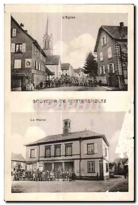 Bilhete postal antigo A Igreja lembrança de muttersholtz a prefeitura