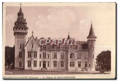 Bilhete postal antigo Villebois Lavalette (Charente) O Castelo de Mailleberchie