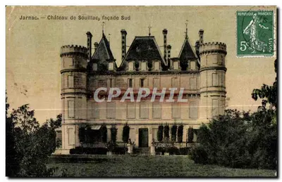 Bilhete postal antigo Jarnac Château de Souillac fachada Sul