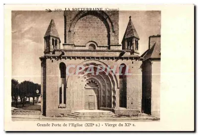 La Souterraine (Creuse) — Grande Porta da Igreja (século XII) - Virgem do século XI