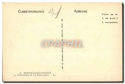 Fontaine i Bazylika — Sainte-Anne-d'Auray — Wydawca: Léty i Muirien Réunis, Paryż — Rewers