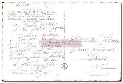 Vannes — O Castelo da Hermine, Jardins, Torre do Conde e Golfo do Morbihan — Foto Crolard, Lorient — Verso