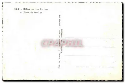 Billiers — Os Rochos e Farol de Pen-Lan — Edit. P. Mesny, 27, avenue du Mail, Rennes — Verso