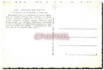 三十の柱 — プロエルメルからジョゼリンへ — Éd. Mesny, 27, avenue du Mail, Rennes — 裏面