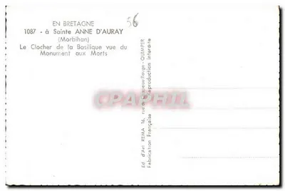 Sainte-Anne-d'Auray — Wieża kościoła widziana z pomnika upamiętniającego zmarłych — Ed. d'Art REMA — Rewers