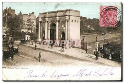 Marble Arch, Londen — uitzicht op het monumentale boogvormige gebouw — uitgever T.W.D.