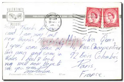 Passeio e Lago em Southport — Valentine's, publicado por Valentine & Sons Ltd. Dundee — n° ET.206 — Verso