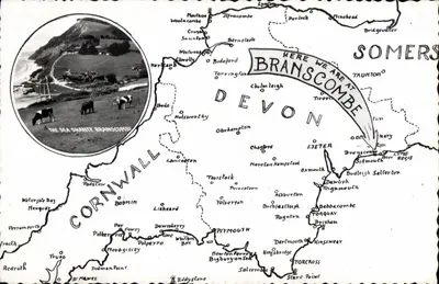 Branscombe — Devon — kartka pocztowa z mapą i zdjęciem «Sea Shanty»