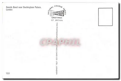 Banda Strażników przy Pałacu Buckingham — Londyn — seria Natural Colour, Photo Greetings, n°151 — Rewers
