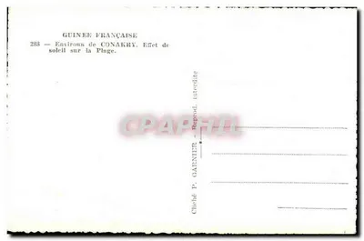 Około Conakry — Efekt słońca na plaży — Cliché P. Garnier — Rewers