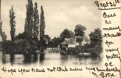 The Mill, Iffley — vista do moinho na margem do rio — editor Raphael Tuck & Sons, série 'View' River Scenery