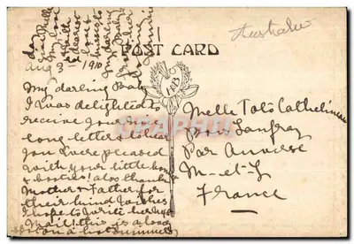 Onde as samambaias arbóreas florescem — Austrália — carta postal datada 1910 — Verso