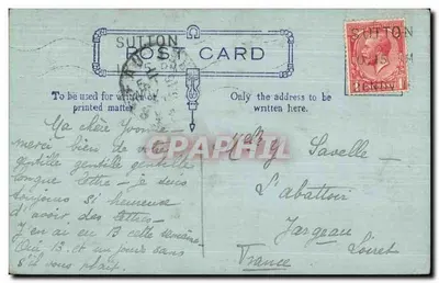 Carta postal de Sutton — Carta para Yvonne — Editor Sutton Post Card — Verso