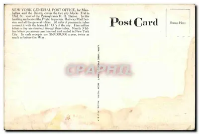 New York Post Office — 8th Ave. & 31st St. — Copp, Underhill, N.Y. — Verso