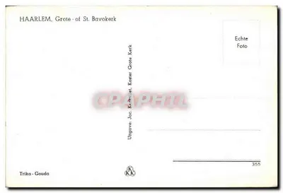 Haarlem, Grote ou St. Bavokerk — editor Trika-Gouda, n° 355 — Verso