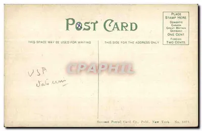 Túmulo de Grant, Nova York — Success Postal Card Co. Publ. Nova York, No. 1071 — Verso