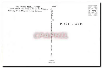 Horloge florale Hydro — Niagara Falls, Canada — éditeur Colourpicture, Mississauga, Ontario — Verso